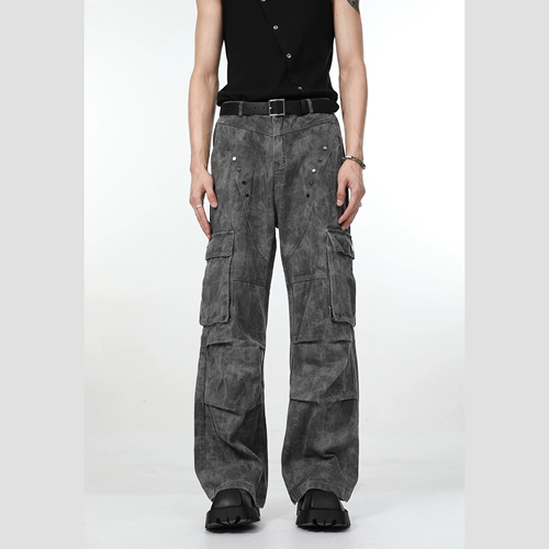 Ниша поворота деконструирование Liu Nail Vibe Pocket Рабочие джинсы мужской ретро -брюки.