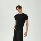 Базовая цветная футболка с коротким рукавом для отдыха, трендовая летняя одежда, круглый воротник, облегающий крой, в американском стиле