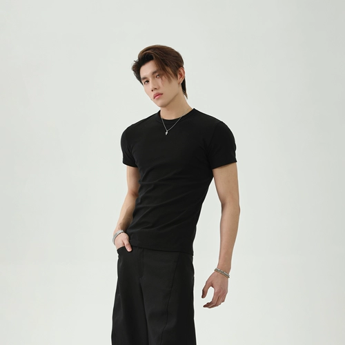 Базовая цветная футболка с коротким рукавом для отдыха, трендовая летняя одежда, круглый воротник, облегающий крой, в американском стиле