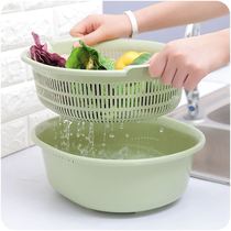 Double-layer hollow fruit basin plastic vegetable blue water basket home thick kitchen large creative living room plate