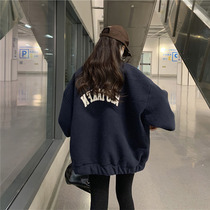Home waste Hong Kong style retro A letter plus velvet fleece jacket womens 2022 autumn and winter thickened zipper baseball clothing shortage