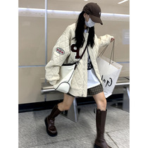 Home wild Lingge letter Hong Kong style retro flying cotton jacket 2022 autumn and winter new college style baseball uniform female shortage