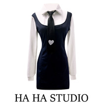 Sister pinch waist fake two-piece stitching knitted dress female 2022 spring pure desire hot girl fishbone sexy skirt