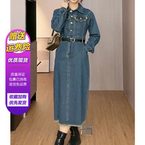 French retro - temperament closing cowboy dress girl in spring 2023 new harbor design shirt long dress