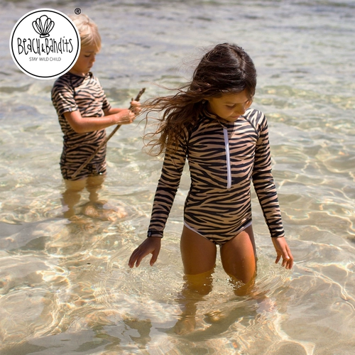 Голландский пляж и бандицы Детский детский детский очаровательный длинно -списанный купальник летний солнцезащитный крем UPF50+тигр