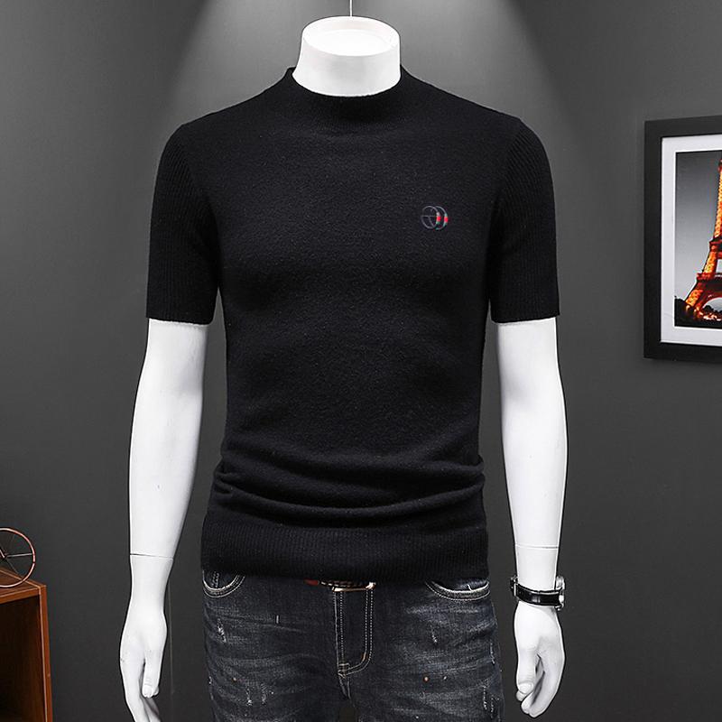 2024 New Short-Sleeved Sweater Men's Half-Turtleneck Woolen Sweater Trendy Brand Embroidered Half-Sleeved Knitwear Autumn and Winter Half-Sleeved Sweater 2024 New Short-Sleeved Sweater Men's Half-Turtleneck Woolen Sweater Trendy Brand Embroidered Half-Sleeved Knitwear Autumn and Winter Half-Sleeved Sweater