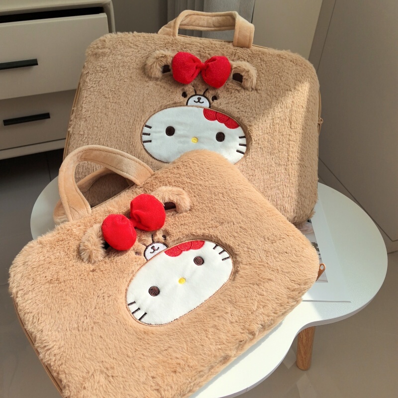 Cute Cartoon Plush Laptop Bag Transforms into a Kt Cat Handbag, Shockproof Tablet Storage Bag Suitable for Hanging on Luggage Cute Cartoon Plush Laptop Bag Transforms into a Kt Cat Handbag, Shockproof Tablet Storage Bag Suitable for Hanging on Luggage