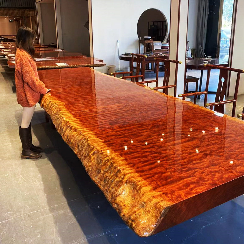 Bahua solid wood large board boss tea table Myanmar log mahogany table and chair combination executive desk conference table tea table clearance