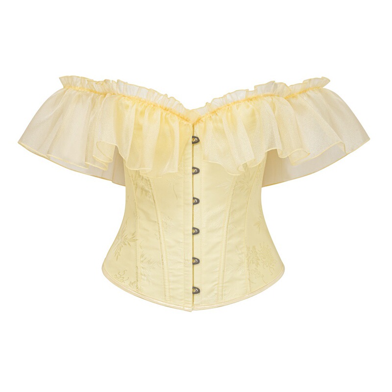 New European-Style Fishbone Corset/Satin Off-Shoulder Ruffled Jacquard Court-Style Corset Sexy Tight-Fitting Corset