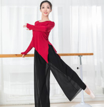 Modern dance chiffon wide legs straight pants women plus velvet feet trousers classical dance Chinese dance practice autumn and winter clothes