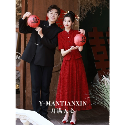 Красное вечернее платье, кружевное летнее свадебное платье, китайский стиль