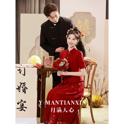 Красное вечернее платье, кружевное летнее свадебное платье, китайский стиль