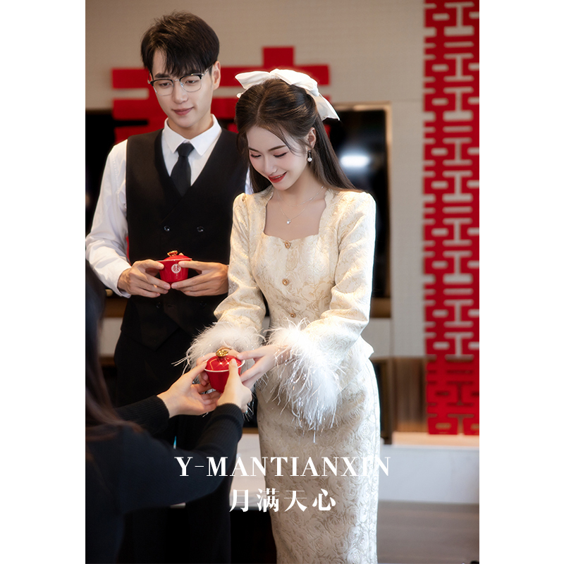 New Chinese-Style Toast Dress 2026 New Winter Wedding Bride Engagement Dress Long-Sleeve Suit Niche Clothing for Women