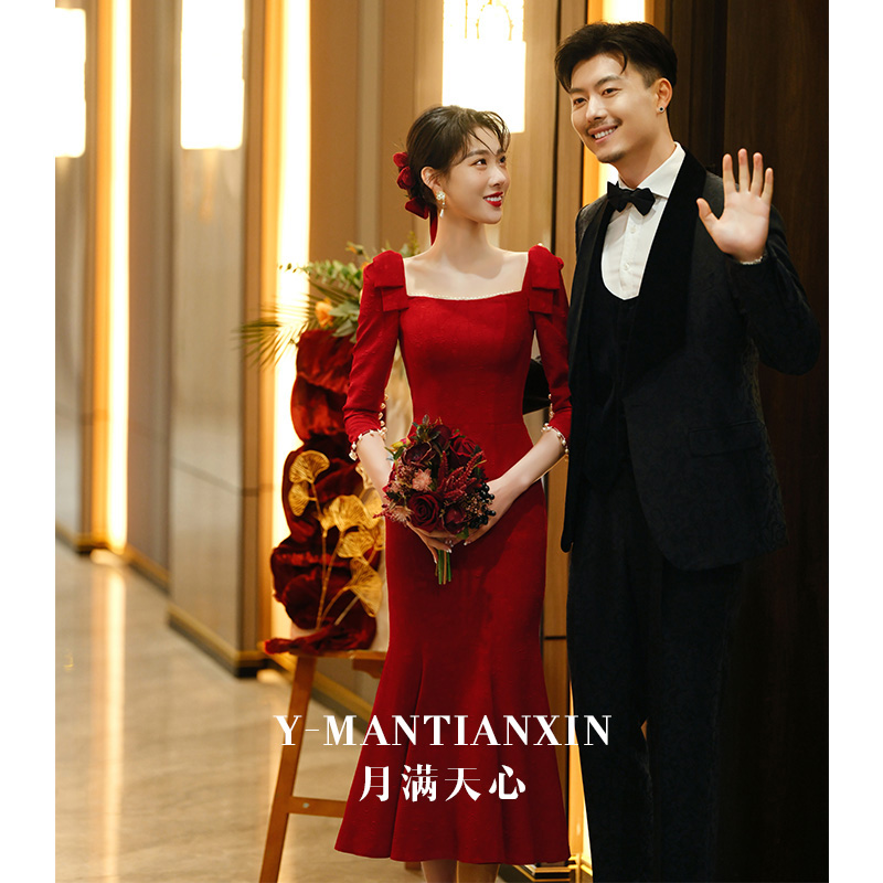  L Note: If the dress is small, please consult the customer service first+Burgundy, long, mid-length   - $16.50 