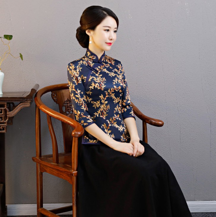 Vintage Trung Quốc Gió Tang Suit 2019 Xuân Thu Bảy tay áo Sleeve Kiểu dáng đẹp Đổi mới ngắn Cheongsam Lên trên