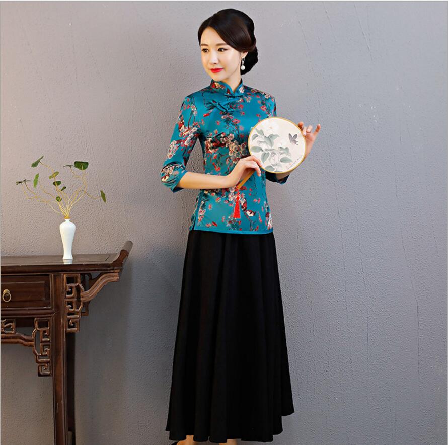 Vintage Trung Quốc Gió Tang Suit 2019 Xuân Thu Bảy tay áo Sleeve Kiểu dáng đẹp Đổi mới ngắn Cheongsam Lên trên