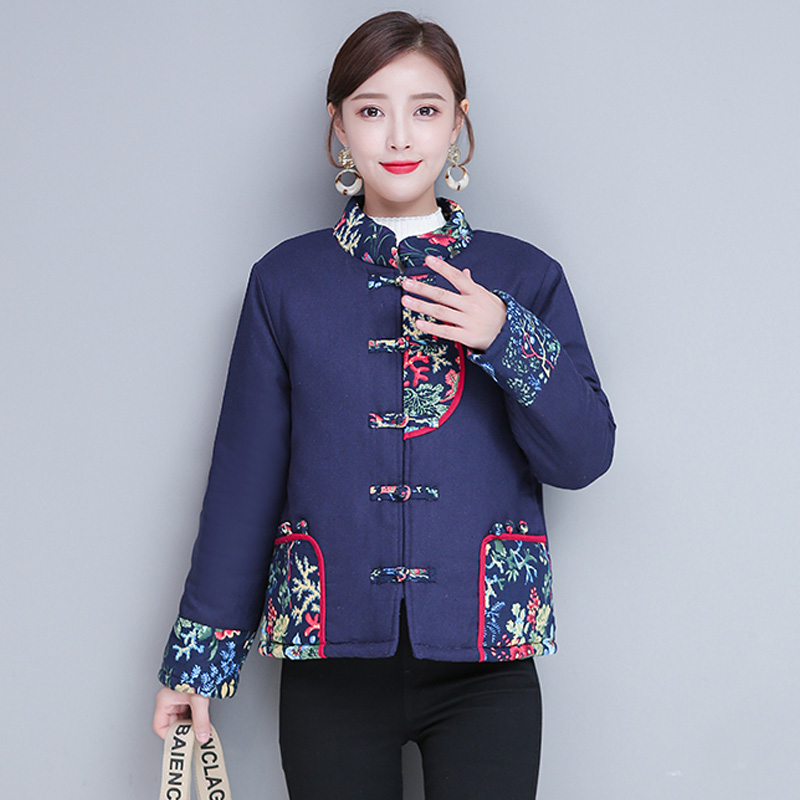 Sườn xám quần áo bông nhỏ Tang quần áo bông Han quần áo bông sườn xám áo khoác được cải thiện chiếc áo khoác dày chiếc váy mùa đông của Trung Hoa Dân Quốc