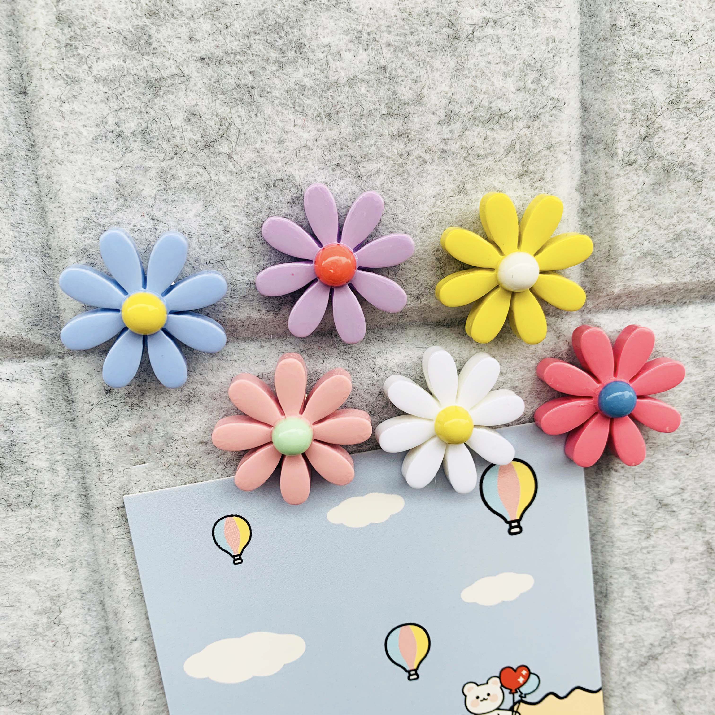 6 Small Daisy Colorful Sunflower Duo Styling Felt Cloth Soft Wood Board Creative Wall Trim Figure Nails Press Nail
