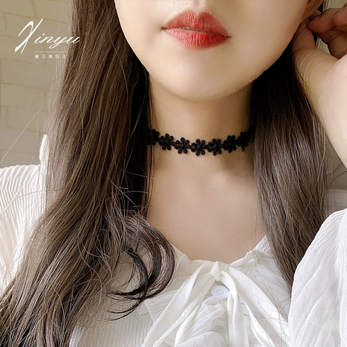 Черное сексуальное японское ожерелье, короткая цепочка до ключиц, аксессуар, чокер, не выцветает, кружевное платье, в цветочек