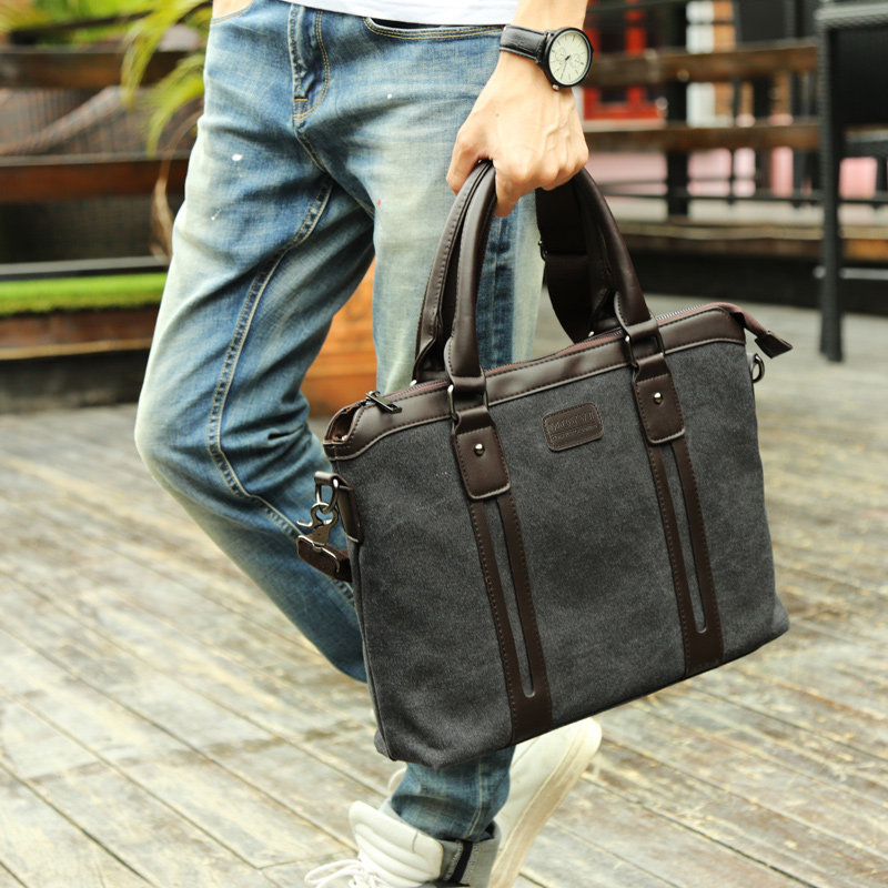 Hong Kong men's new canvas briefcase business handbag casual office computer bag shoulder messenger bag