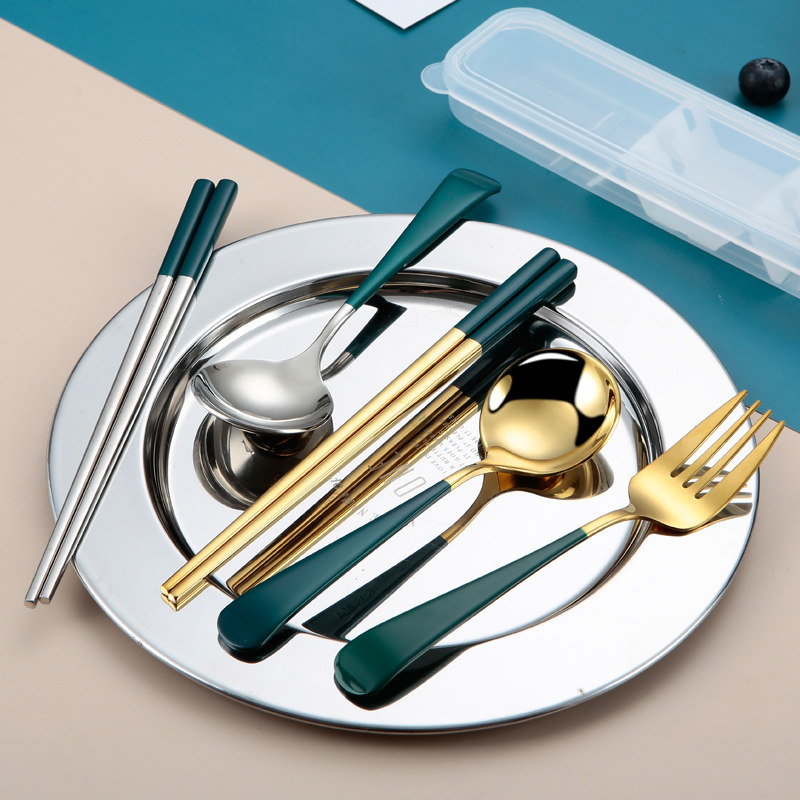 Spoon chopsticks net red 304 stainless steel portable suit student office worker adult two-piece suit takeaway