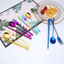 Korean 304 stainless steel tableware set environmental protection portable fork spoon two-piece set student spoon chopsticks set western food fork spoon