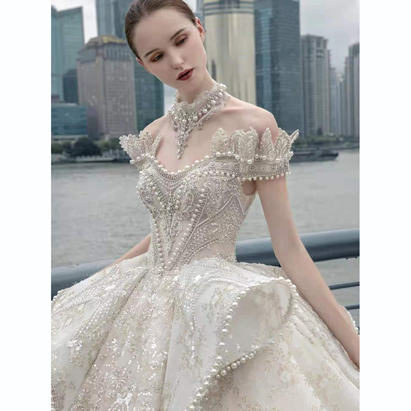 One -character wedding dress 2021 new bride pregnant women heavy workers luxury retro court style high -level sense of dragg 2022 2022 One -character wedding dress 2021 new bride pregnant women heavy workers luxury retro court style high -level sense of dragg 2022 2022