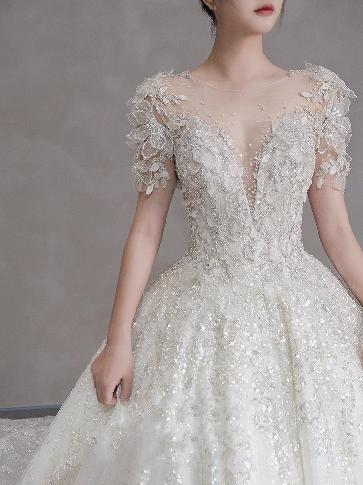 Main wedding dress 2021 new bridal style small sub gown Heavy work extravagant V collar pregnant woman 2022 Advanced texture