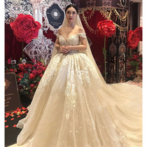 Shoulder luxury wedding dress 2021 New Moren bridal French dress Korean simple atmosphere heavy industry tailing female