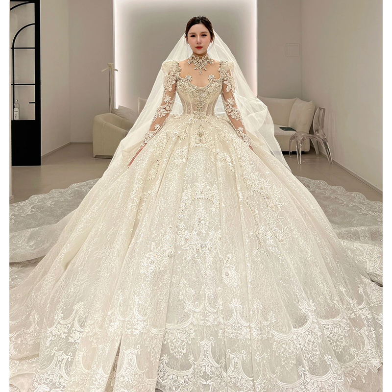French retro wedding 2023 new bride main yarn high -end large size small, pregnant women heavy workers luxury long tail French retro wedding 2023 new bride main yarn high -end large size small, pregnant women heavy workers luxury long tail