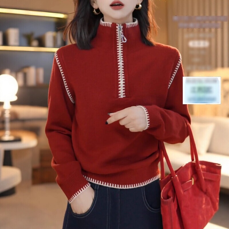 Super Stylish Half-Zip Stand Collar Knit Sweater for Women, Autumn and Winter, Plus Size, Unique and Beautiful Top Super Stylish Half-Zip Stand Collar Knit Sweater for Women, Autumn and Winter, Plus Size, Unique and Beautiful Top