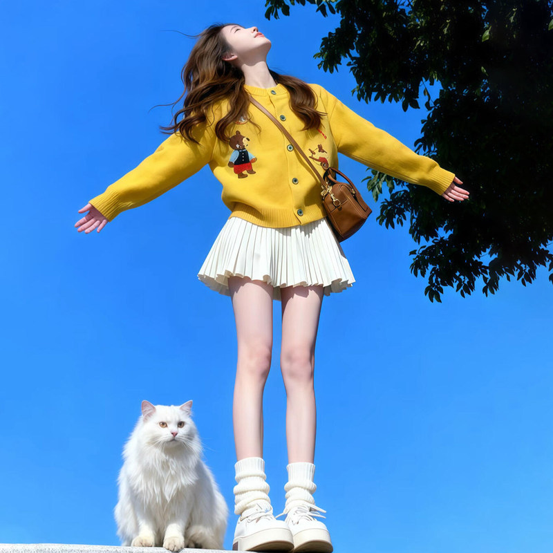 Yellow Cartoon Cardigan Sweater for Women, Autumn and Winter 2026 New Style, Loose, Soft and Lazy Style Design Knitwear Jacket