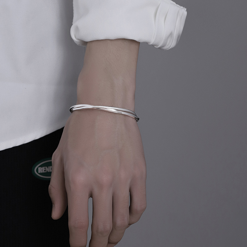 Men's Pure Silver Bracelet, Men's Mobius Strip Bracelet, Men's 520 Gift for Boyfriend, Men's Silver Bracelet