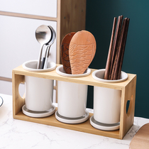 Ceramic chopsticks tube multifunctional chopsticks cage household kitchen chopsticks spoon storage rack drain chopsticks Chopsticks Japanese style