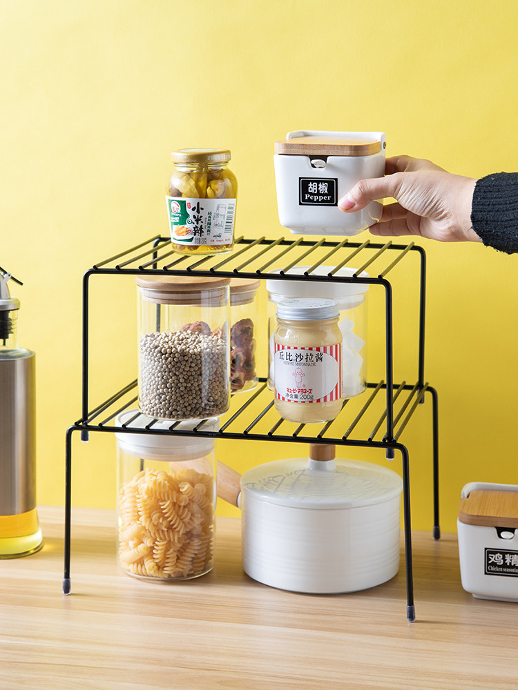 Telescopic sink shelf Floor-to-ceiling multi-layer kitchen supplies storage shelf Seasoning tank shelf Household multi-function pot rack