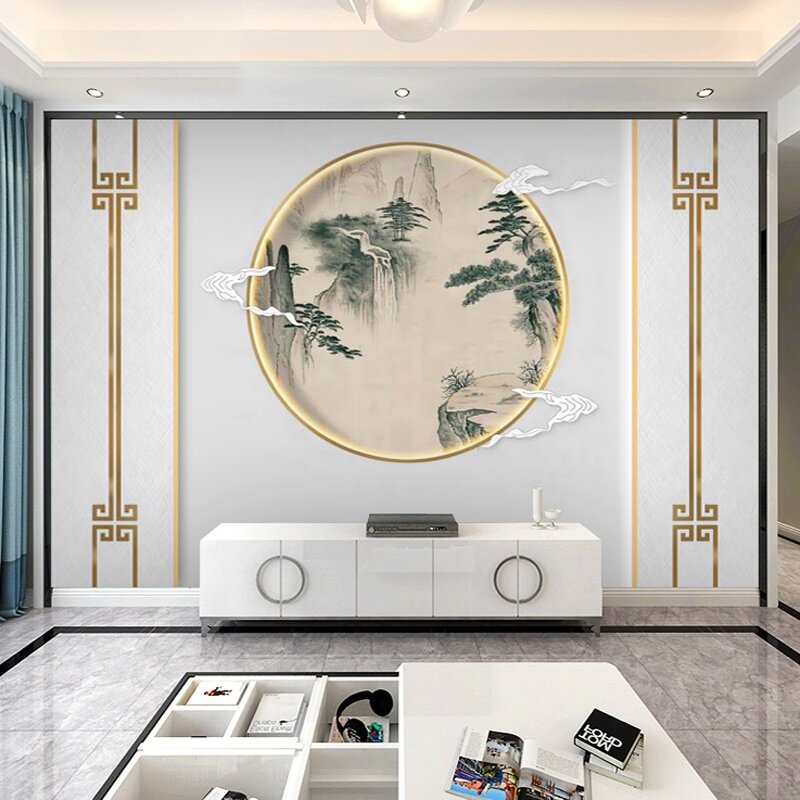 New Chinese Bamboo Wood Fiber Integrated Wall Panel Brief Light Extravagant TV Background 8d Living-room Sofa Hydro-ink Landscape Buttonboard