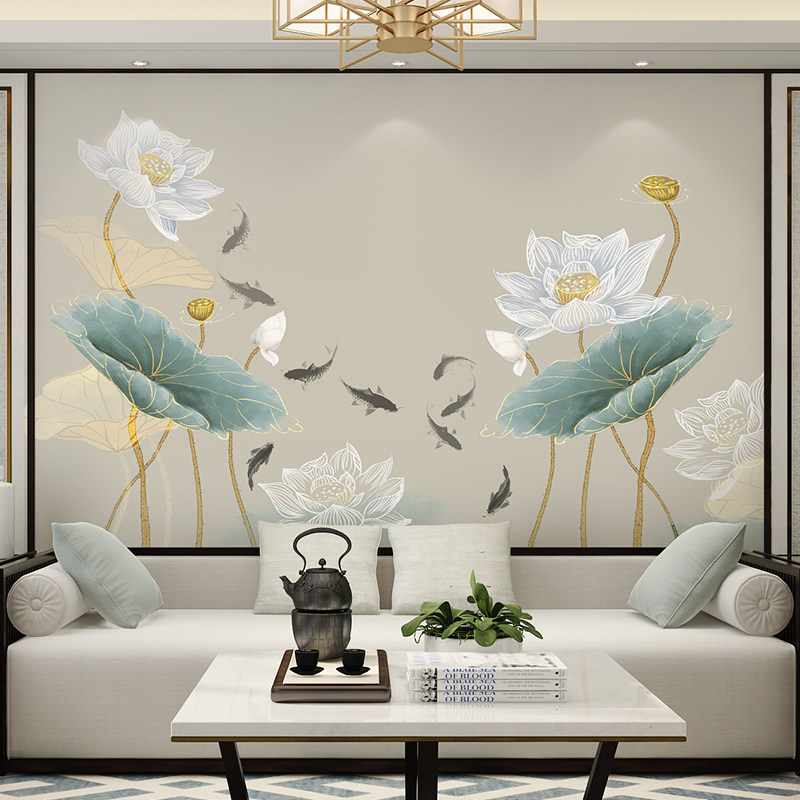 3D lotus Chinese bamboo and wood fiber environmental protection TV background integrated wall panel art hand-painted sofa film and television siding