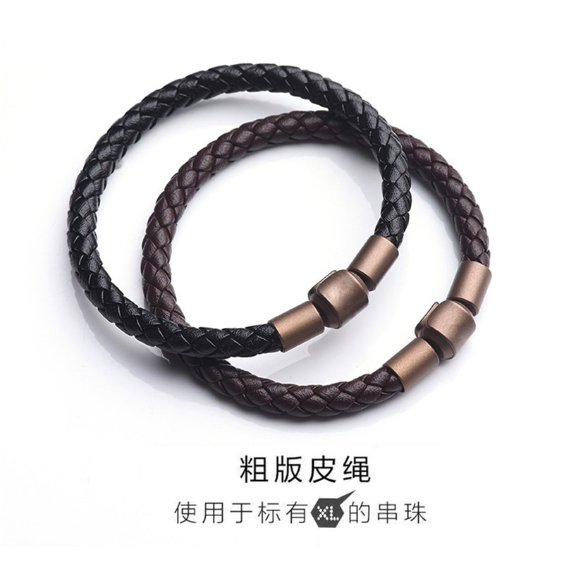 Suitable for Zhoujia XL Tattoo Series Gold Bead Thick Leather Cord Bracelet, Can Be Worn with Fortune Beads, Men's High-End Bracelet