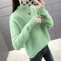 Semi-high neck base sweater female pullover imitation mink velvet foreign style net red autumn and winter new 2019 loose long-sleeved top