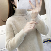 Turtleneck sweater womens 2021 new autumn and winter thickened warm imitation mink wool pullover loose outside wear womens base shirt