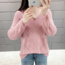 Sweater womens tops autumn and winter new V-neck long-sleeved loose wild pullover lantern sleeves solid color knitted base shirt tide