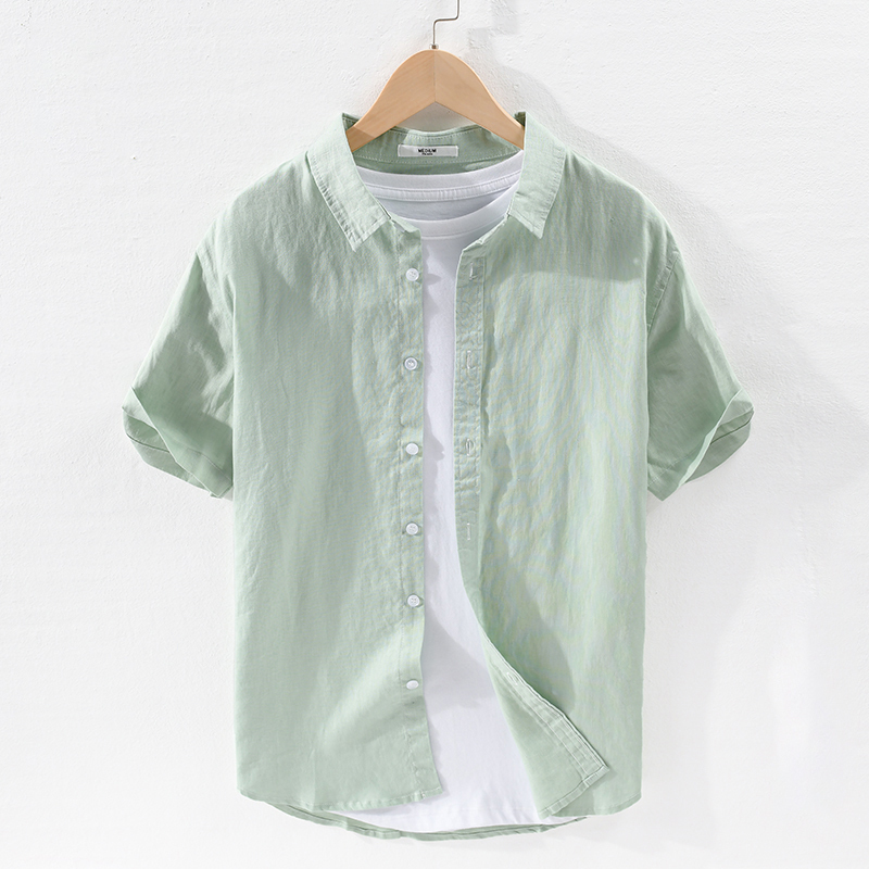 Ice Silk Linen Shirt Men's Short-Sleeved Trendy Versatile White Shirt Summer Thin Cotton and Linen Shirt Outer Wear Linen Inch Shirt Ice Silk Linen Shirt Men's Short-Sleeved Trendy Versatile White Shirt Summer Thin Cotton and Linen Shirt Outer Wear Linen Inch Shirt