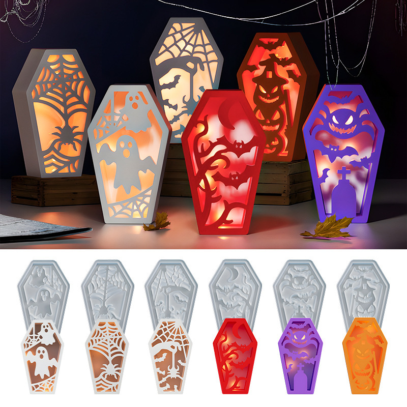 DIY Resin Plaster Cement Halloween Ghost Demon Spider Coffin Hollow Egg Lamp Silhouette Silicone Mold DIY Resin Plaster Cement Halloween Ghost Demon Spider Coffin Hollow Egg Lamp Silhouette Silicone Mold