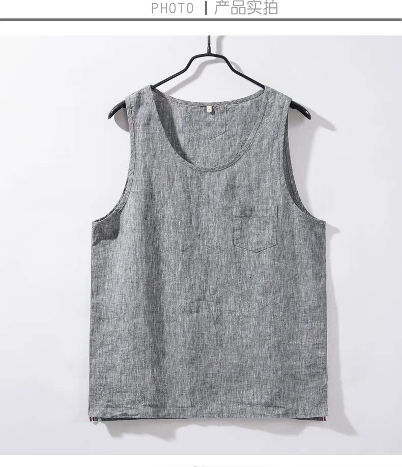 Sợi lanh nhuộm vest nam mùa hè mỏng cotton áo vest vest thể thao giản dị không tay áo thun màu rắn - Áo vest cotton áo ấm nam mùa đông