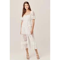 Domestic Spot American Substitute Lemon Love for lovelemons white lace hollowed-out straight shoulder one-piece dress