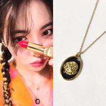 Spot Buy it Elegant Lip Balm with a little fragrant wind golden flower * black Oval Necklace