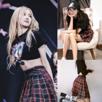 Spot beauty dai Bilie Billie Yang power Current Mood pink Rose plaid half body dress red plaid