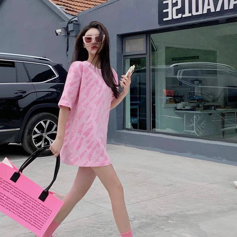 Streetwear Plus Size Short Sleeve Tee – Pink Purple, Premium Feel, Mid-Length, Tummy Covering Summer Top