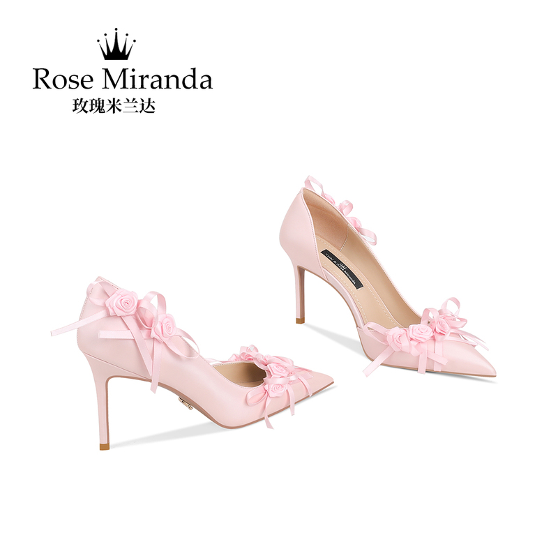 Rosemiranda Rose Miranda High Heels Pink Elegant Chanel-Style Stiletto Floral Pointed Toe Sandals for Women Rosemiranda Rose Miranda High Heels Pink Elegant Chanel-Style Stiletto Floral Pointed Toe Sandals for Women