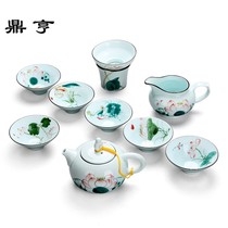 Dingheng hand-painted kung fu tea set home simple ceramic set celadon drinking tea kung fu tea set Cup Bowl